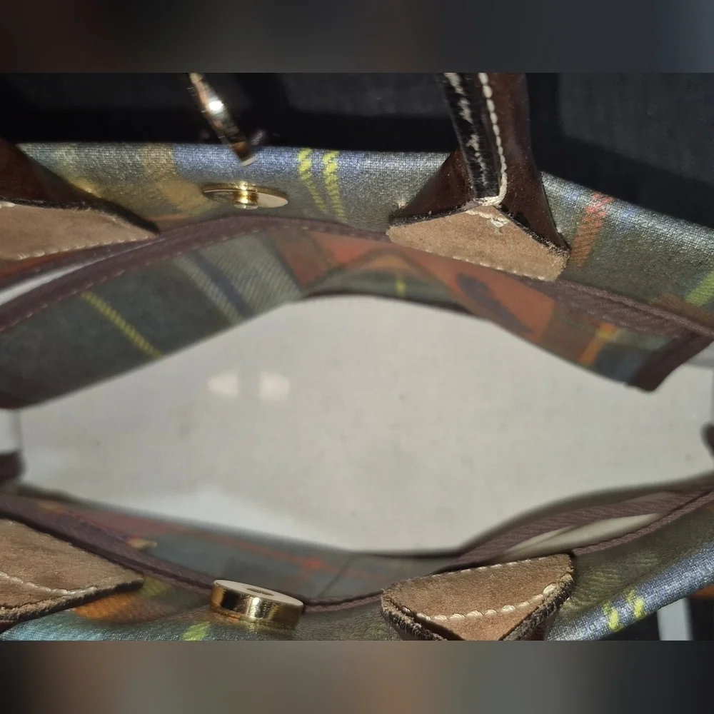 Dooney & Bourke Multicolor Plaid Satchel with Brown Accents